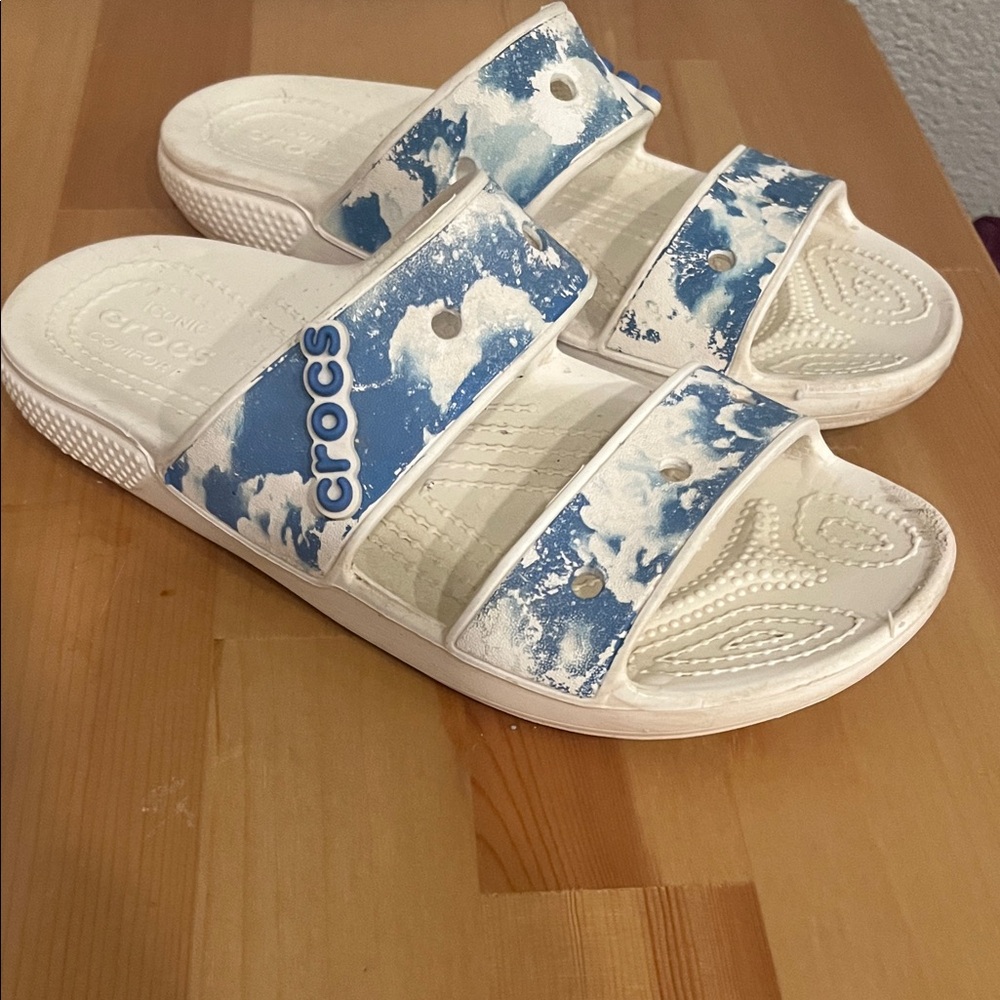 CROCS classic out of this world Cloudy Blue and White Slide Sandals